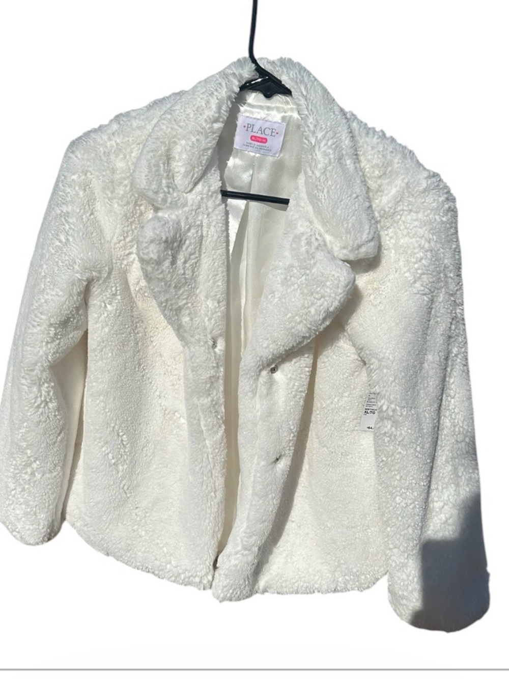The Children's Place White Faux Fur Jacket - Cozy Girls' Coat XL /14 NEW